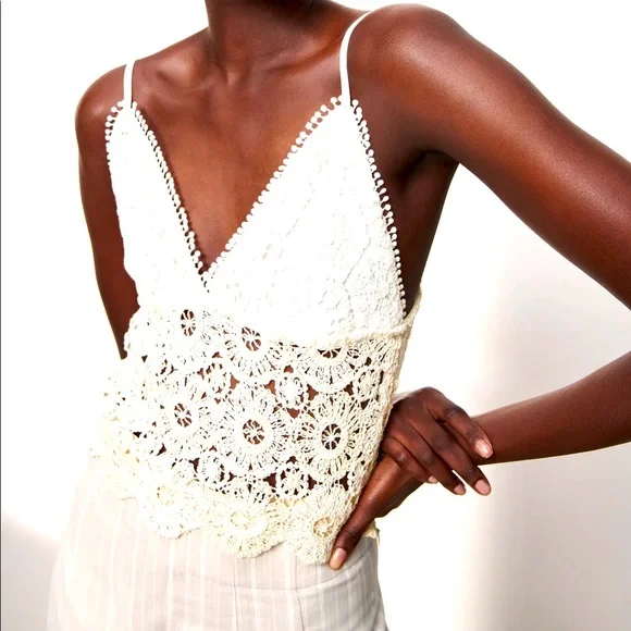 Zara White Crochet Crop Top - Picture 6 of 12